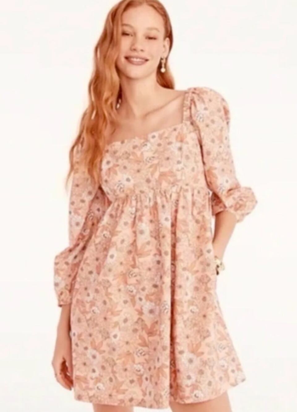 J. Crew Squareneck Cotton Poplin Dress in Zinnia Floral Size Large